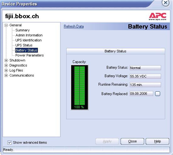 Batterie Status USV APC 3000 VA von PleskHost Switzerland